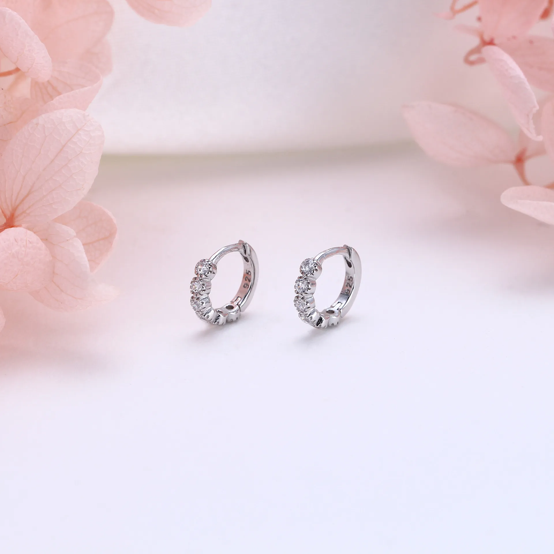 Wholesale 925 Sterling Silver - 6mm CZ Hoop Earrings