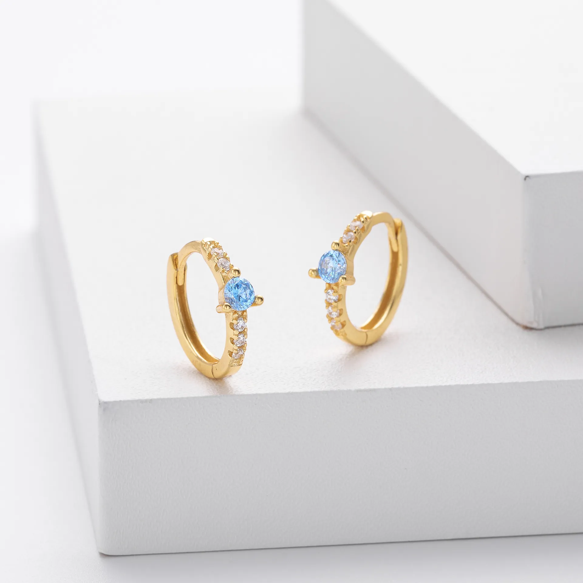 Wholesale 925 Sterling Silver - Aquamarine Hoop Earrings