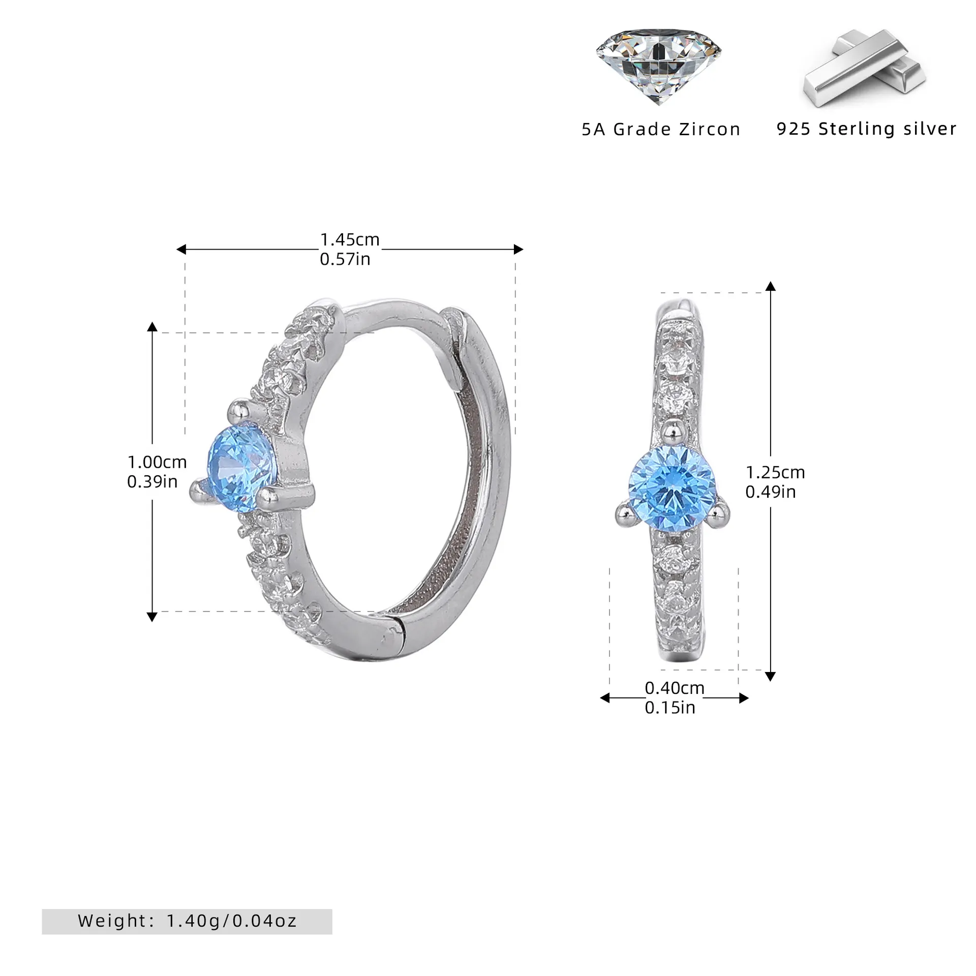 Wholesale 925 Sterling Silver - Aquamarine Hoop Earrings
