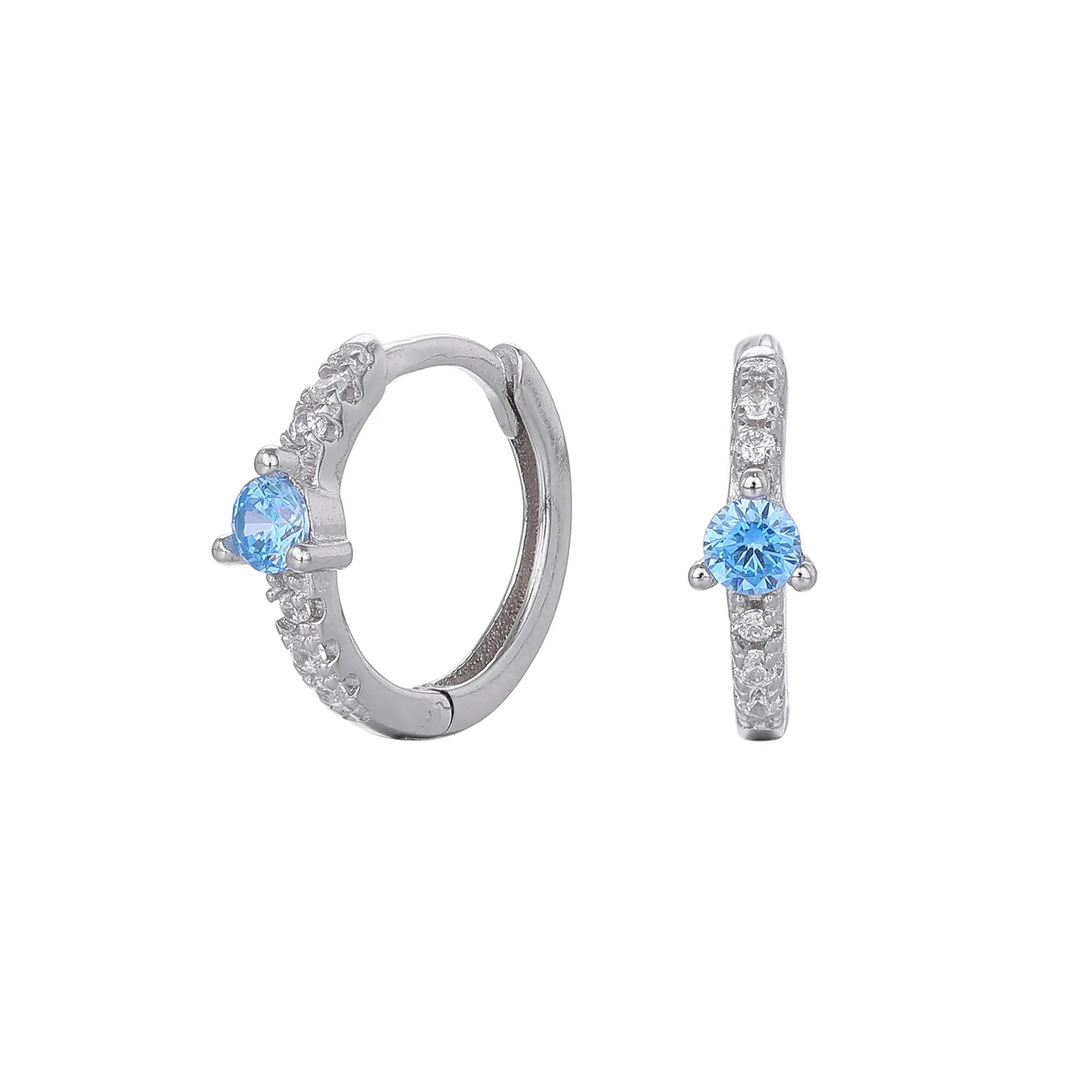 Wholesale 925 Sterling Silver - Aquamarine Hoop Earrings