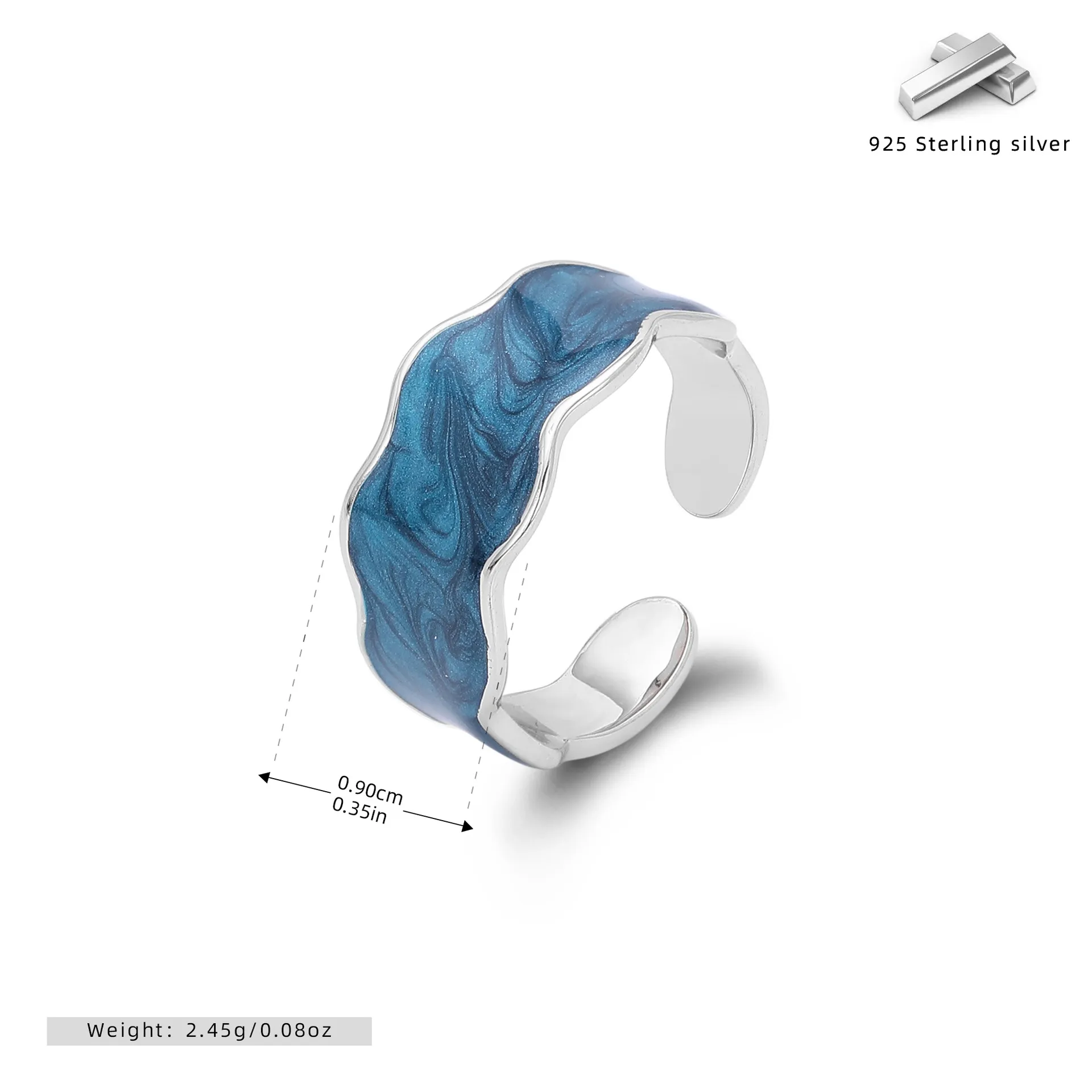 Wholesale 925 Sterling Silver - blue fashion simple paint high-end light luxury creative niche jewelry