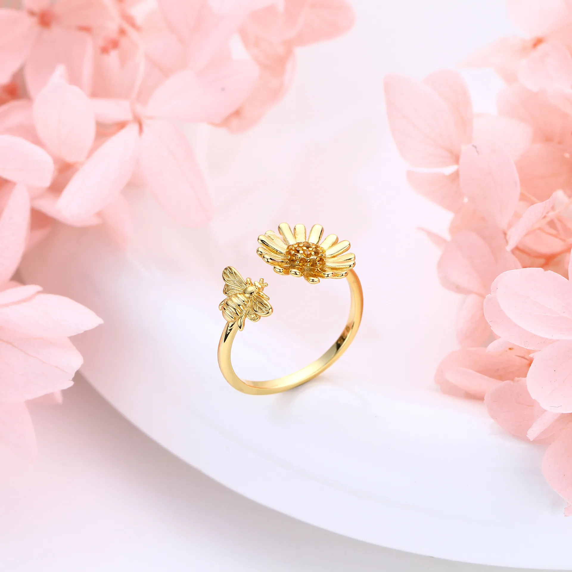 Honeyed Bloom Wholesale 925 Sterling Silver - sunflower bee zircon