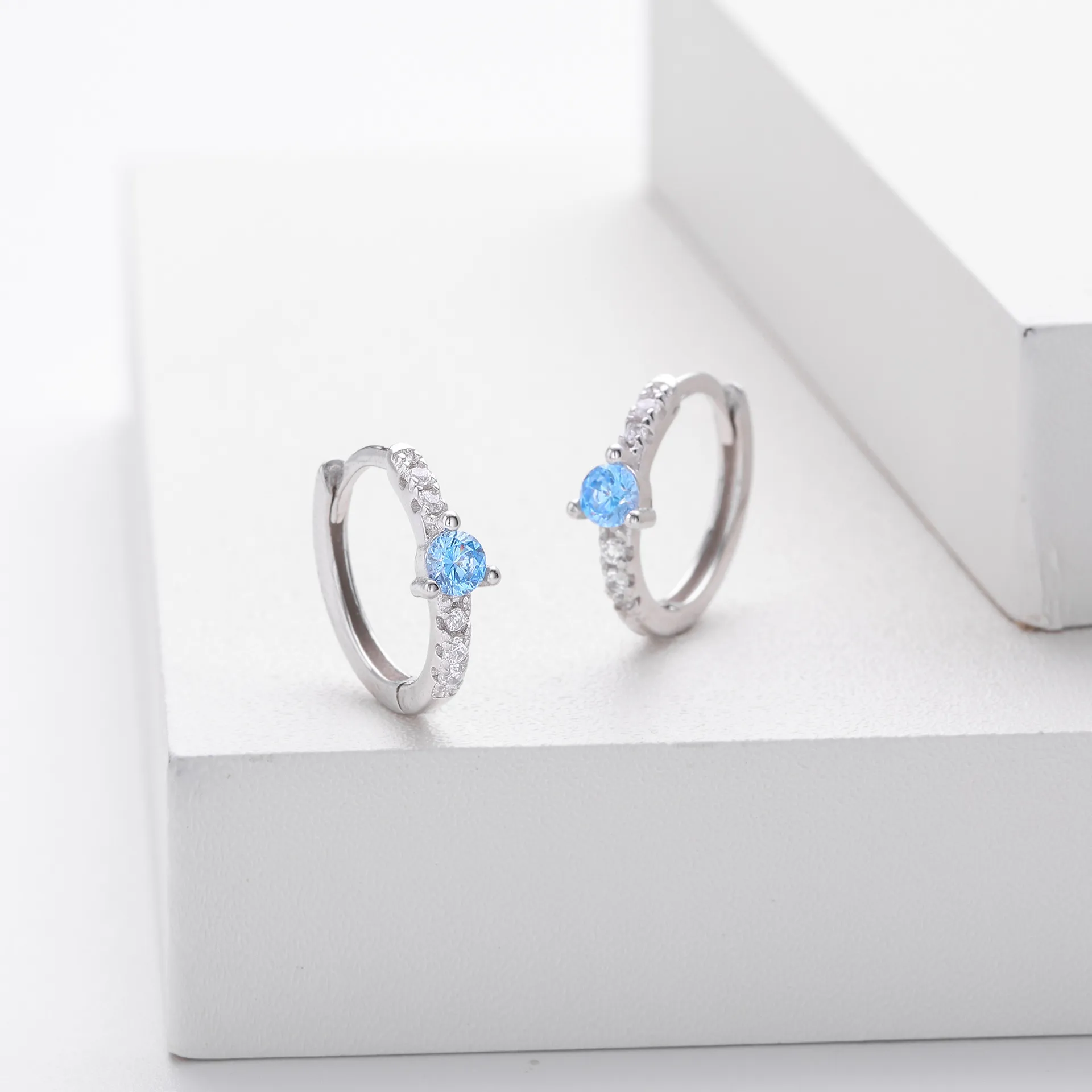 Wholesale 925 Sterling Silver - Aquamarine Hoop Earrings