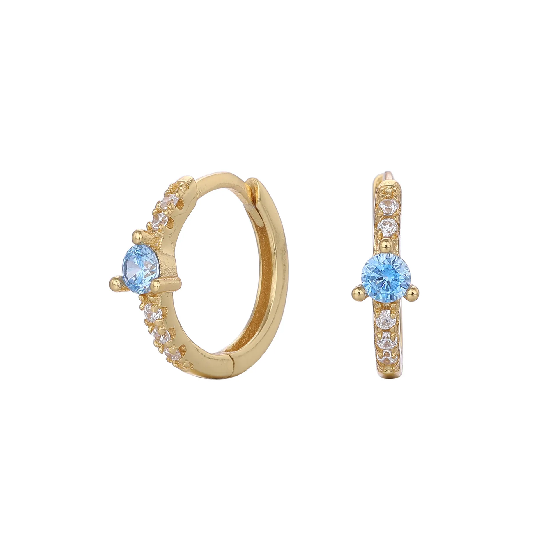 Wholesale 925 Sterling Silver - Aquamarine Hoop Earrings