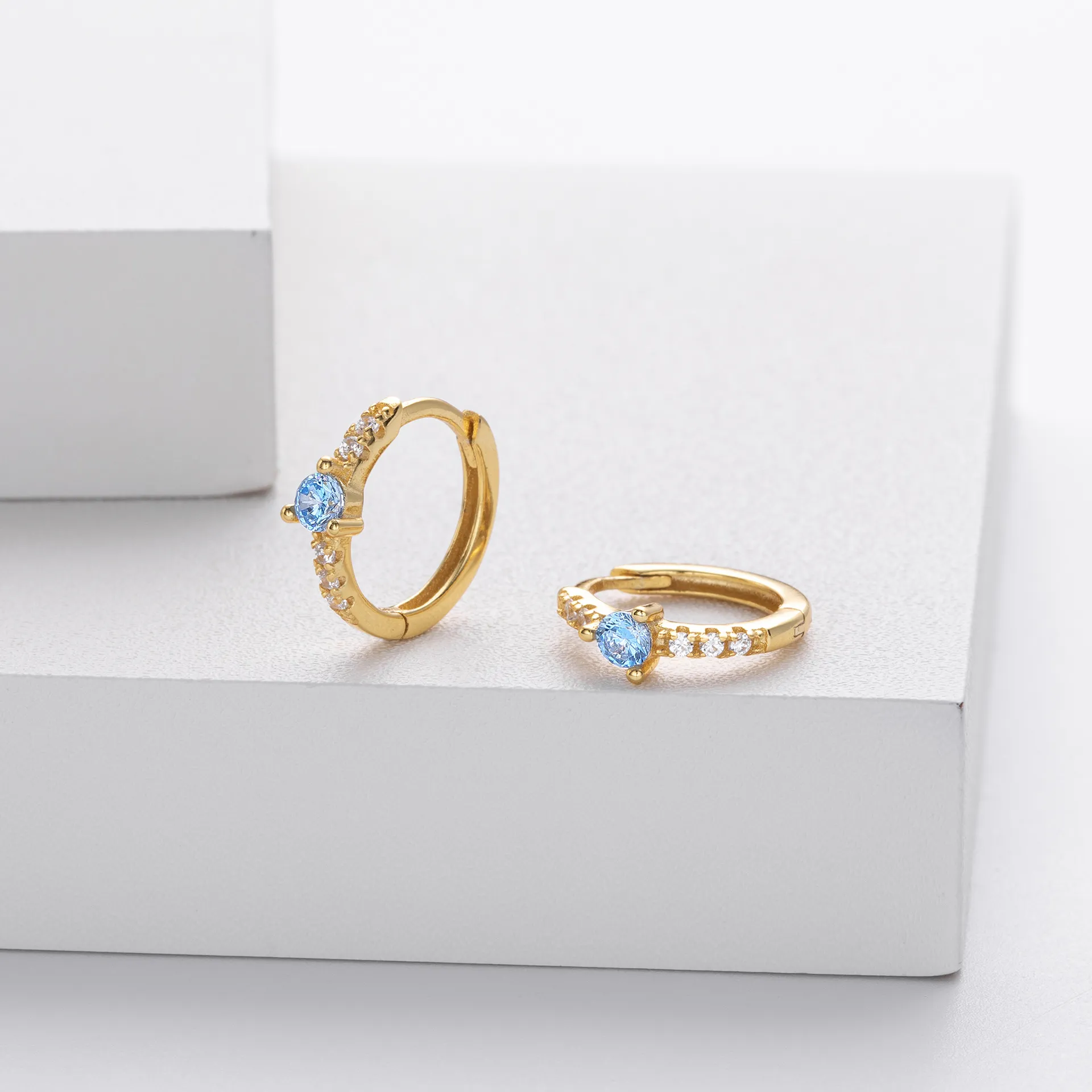 Wholesale 925 Sterling Silver - Aquamarine Hoop Earrings