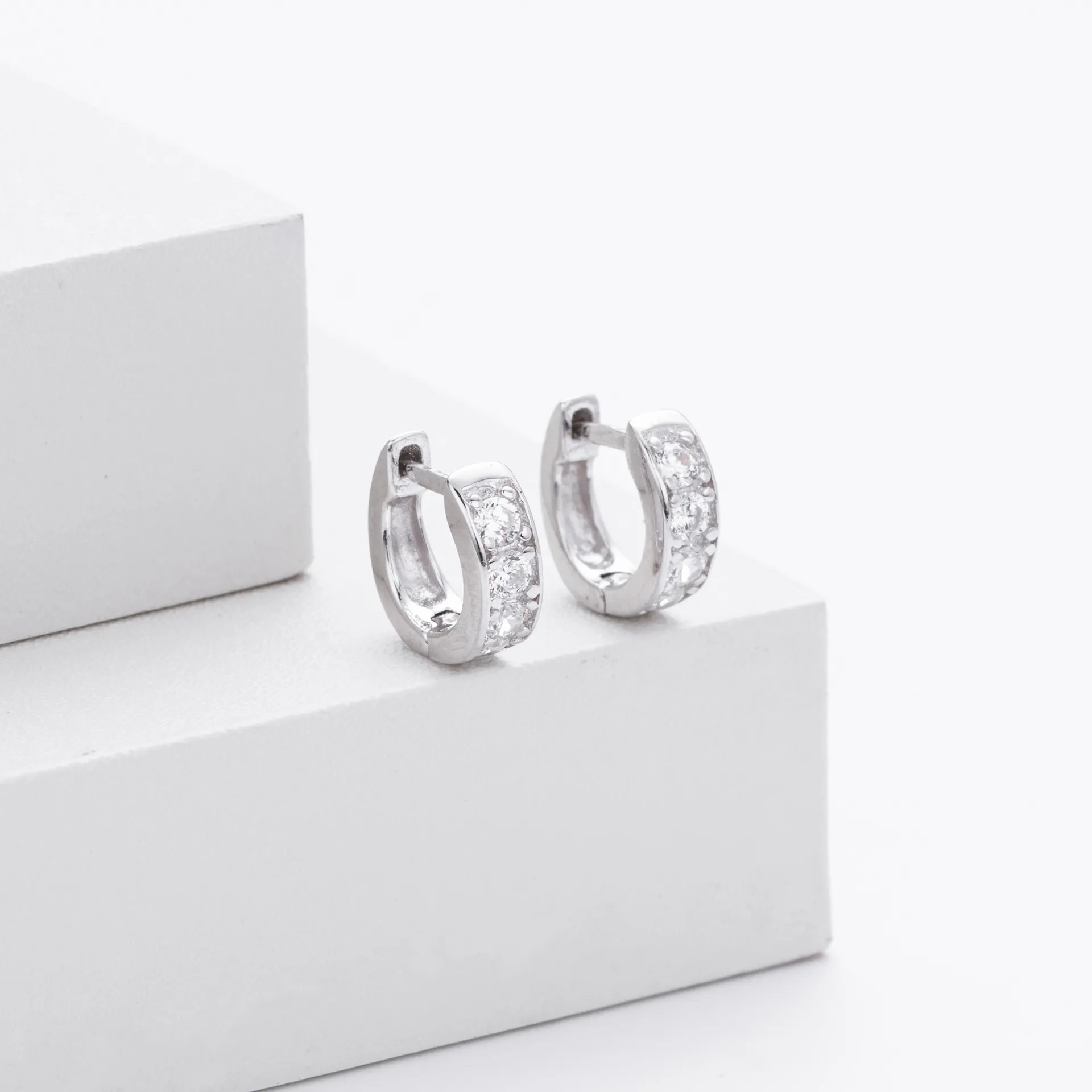 Wholesale 925 Sterling Silver - Small CZ Hoop Earrings