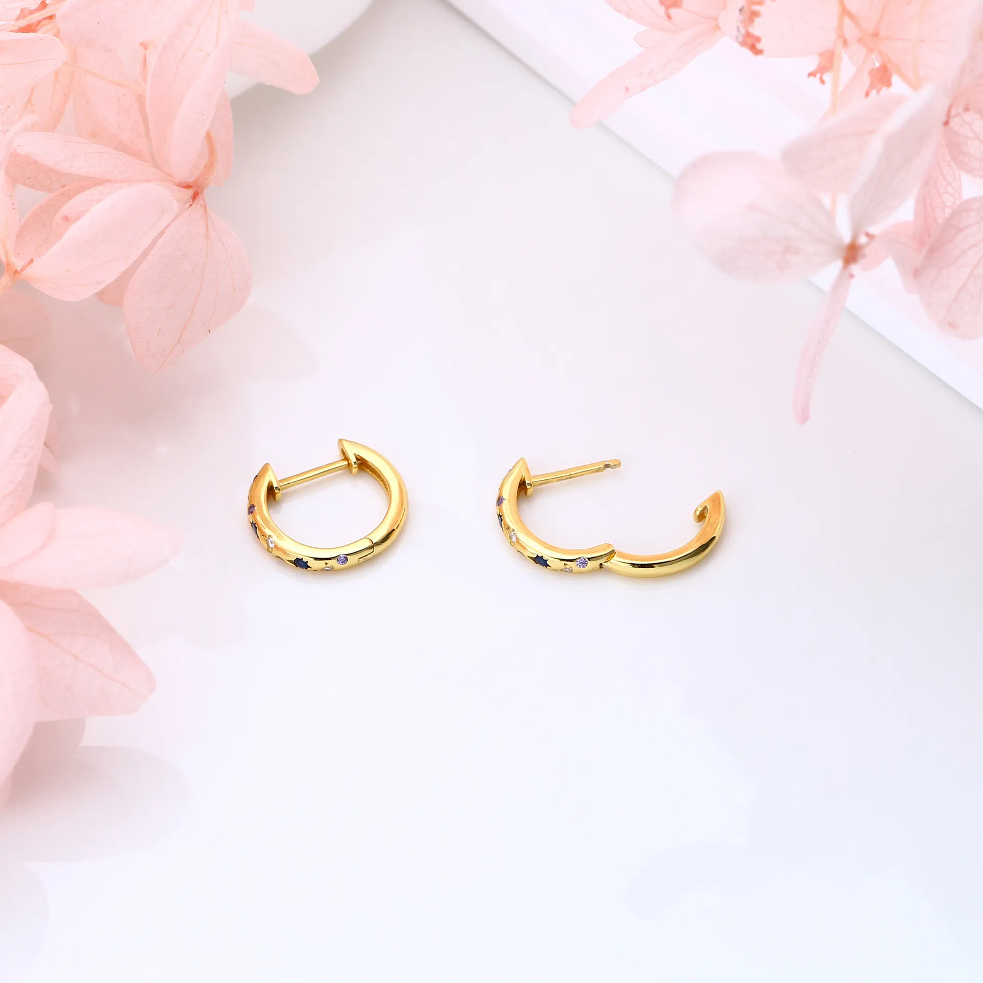 Eight Pointed Star Hoop Earrings