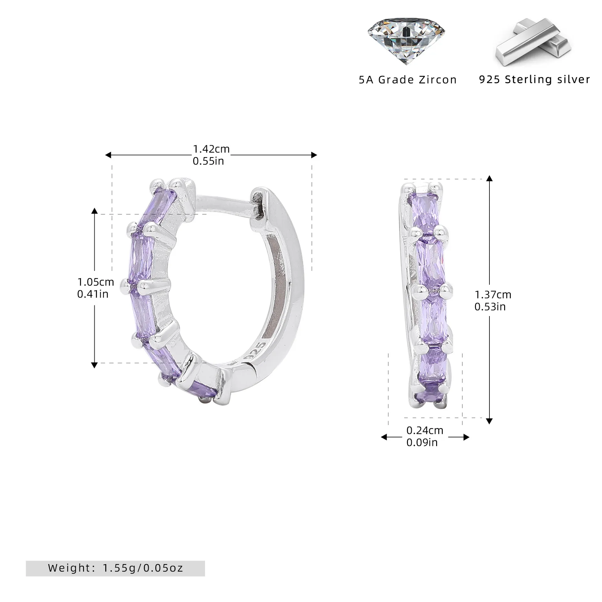 Baguette Gemstone Hoop Earrings Baguette Gemstone Hoop Earrings