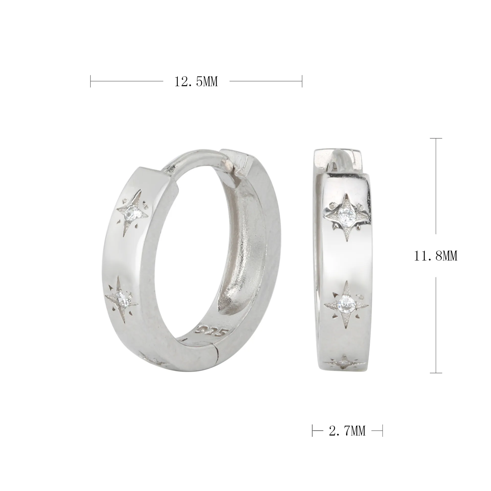 Wholesale 925 Sterling Silver - Star CZ Hoop Earrings