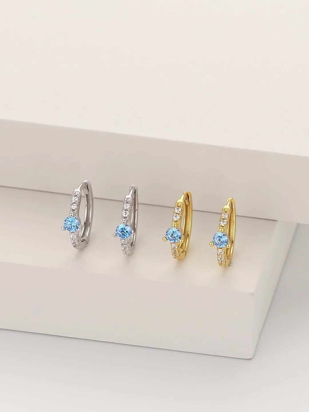 Wholesale 925 Sterling Silver - Aquamarine Hoop Earrings