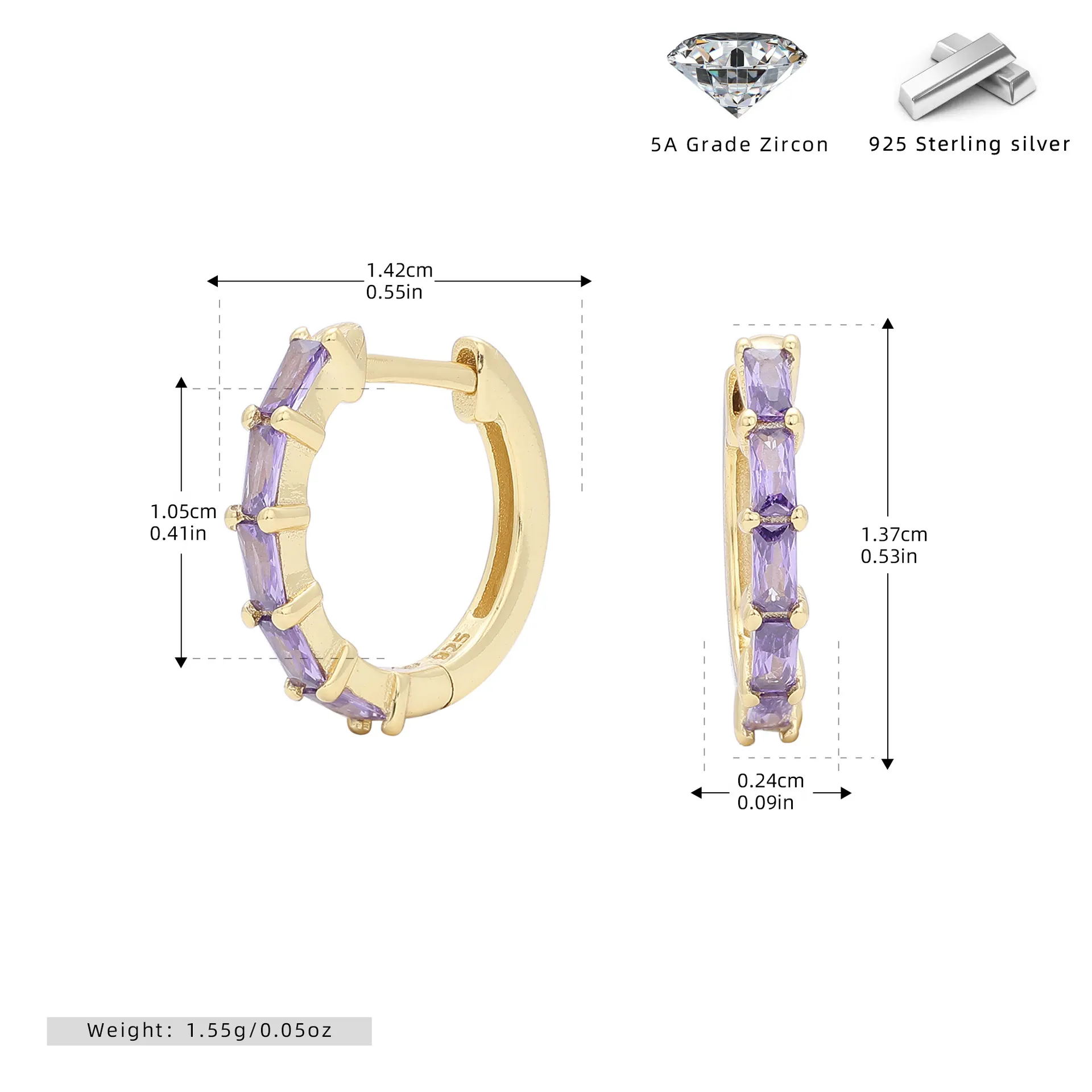 Baguette Gemstone Hoop Earrings Baguette Gemstone Hoop Earrings