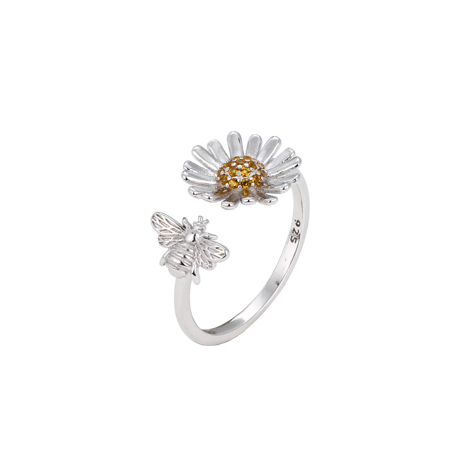 Honeyed Bloom Wholesale 925 Sterling Silver - sunflower bee zircon