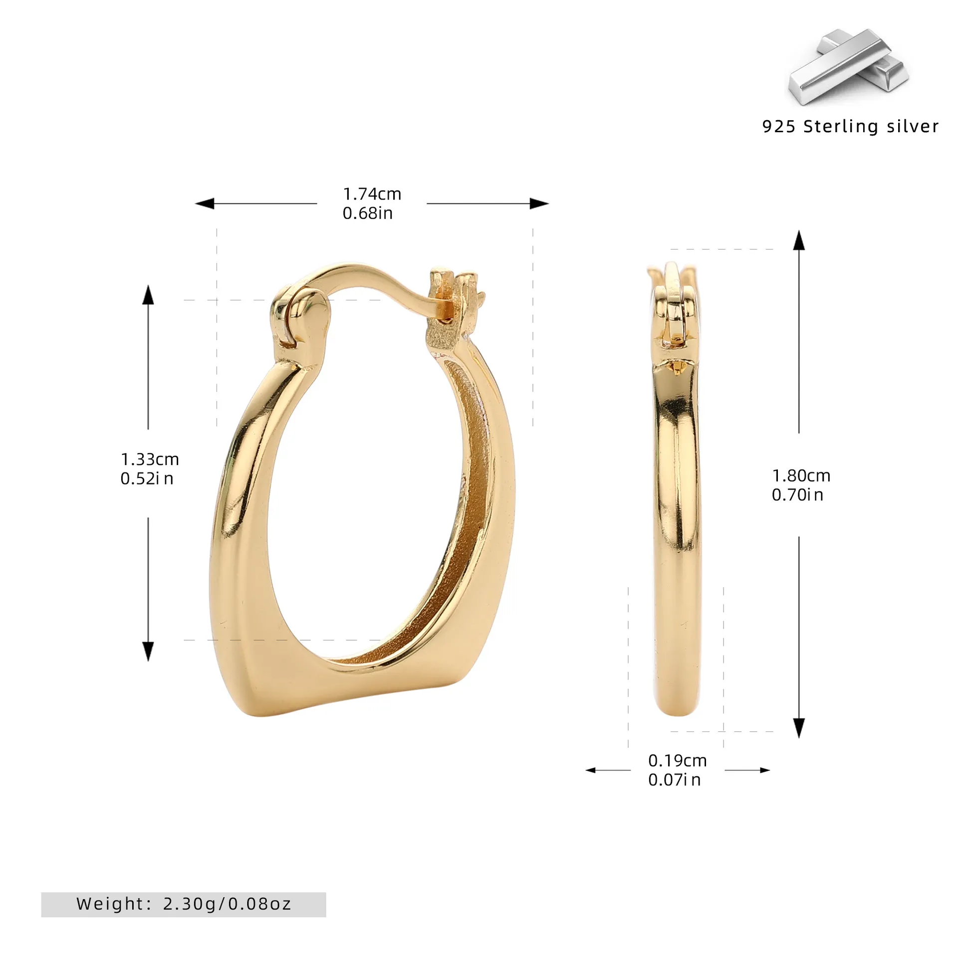 Wholesale 925 Sterling Silver - Geometric Shaped Hollow Hoop Earrings