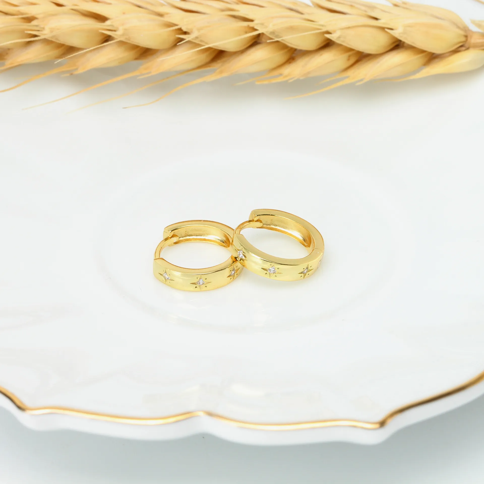 Wholesale 925 Sterling Silver - Star CZ Hoop Earrings