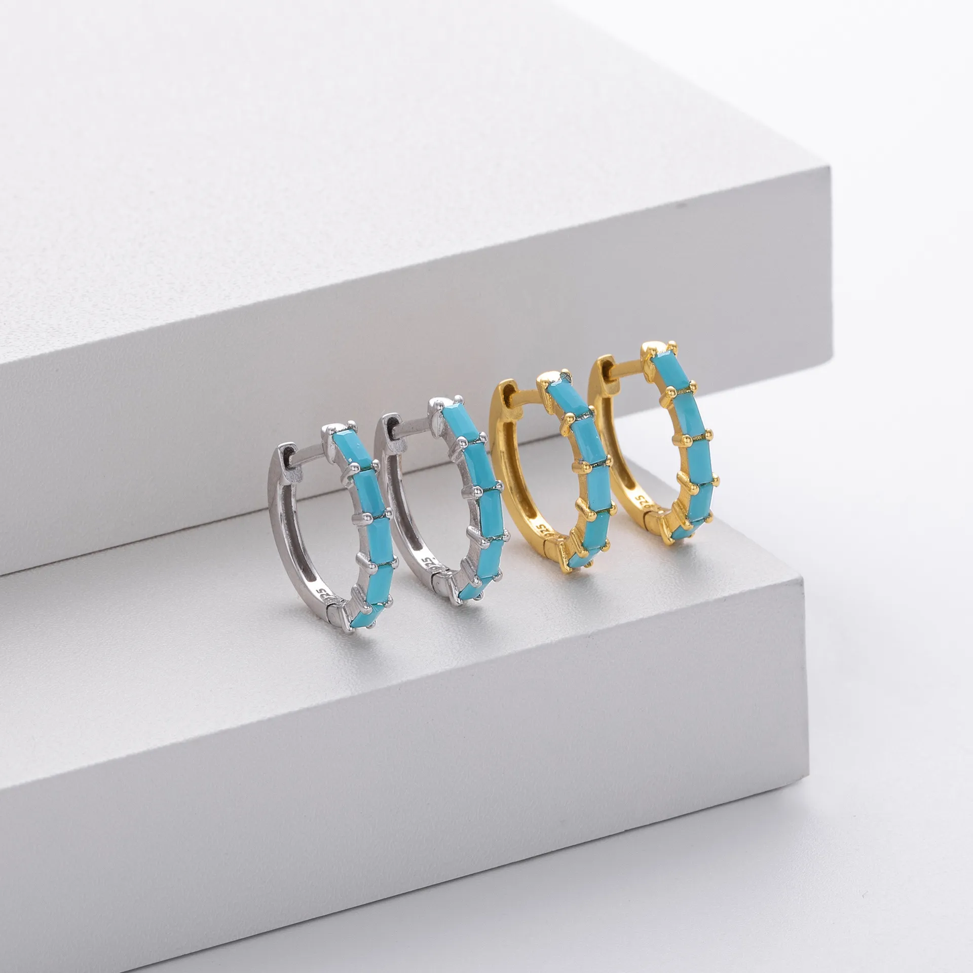 Baguette Gemstone Hoop Earrings Baguette Gemstone Hoop Earrings