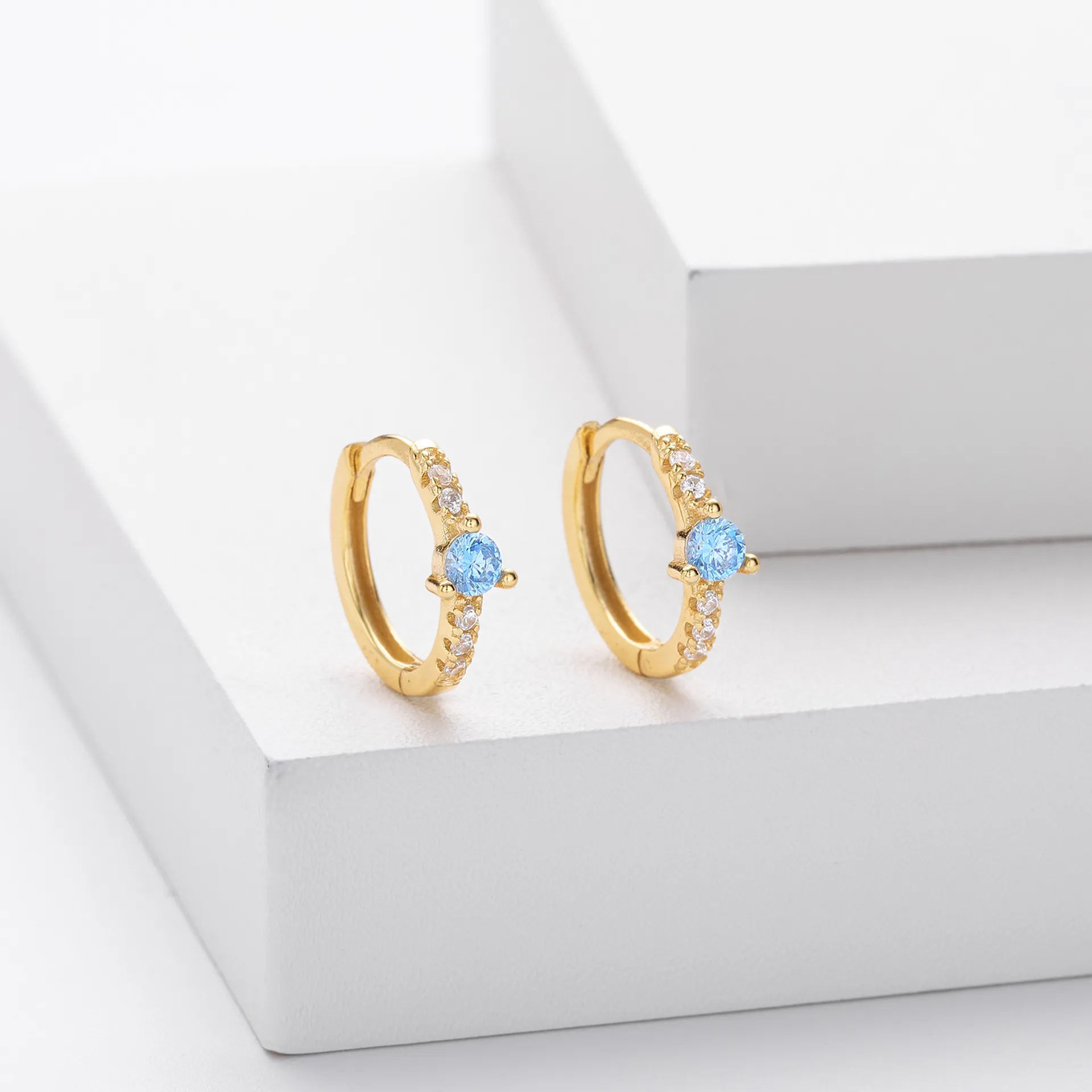 Wholesale 925 Sterling Silver - Aquamarine Hoop Earrings