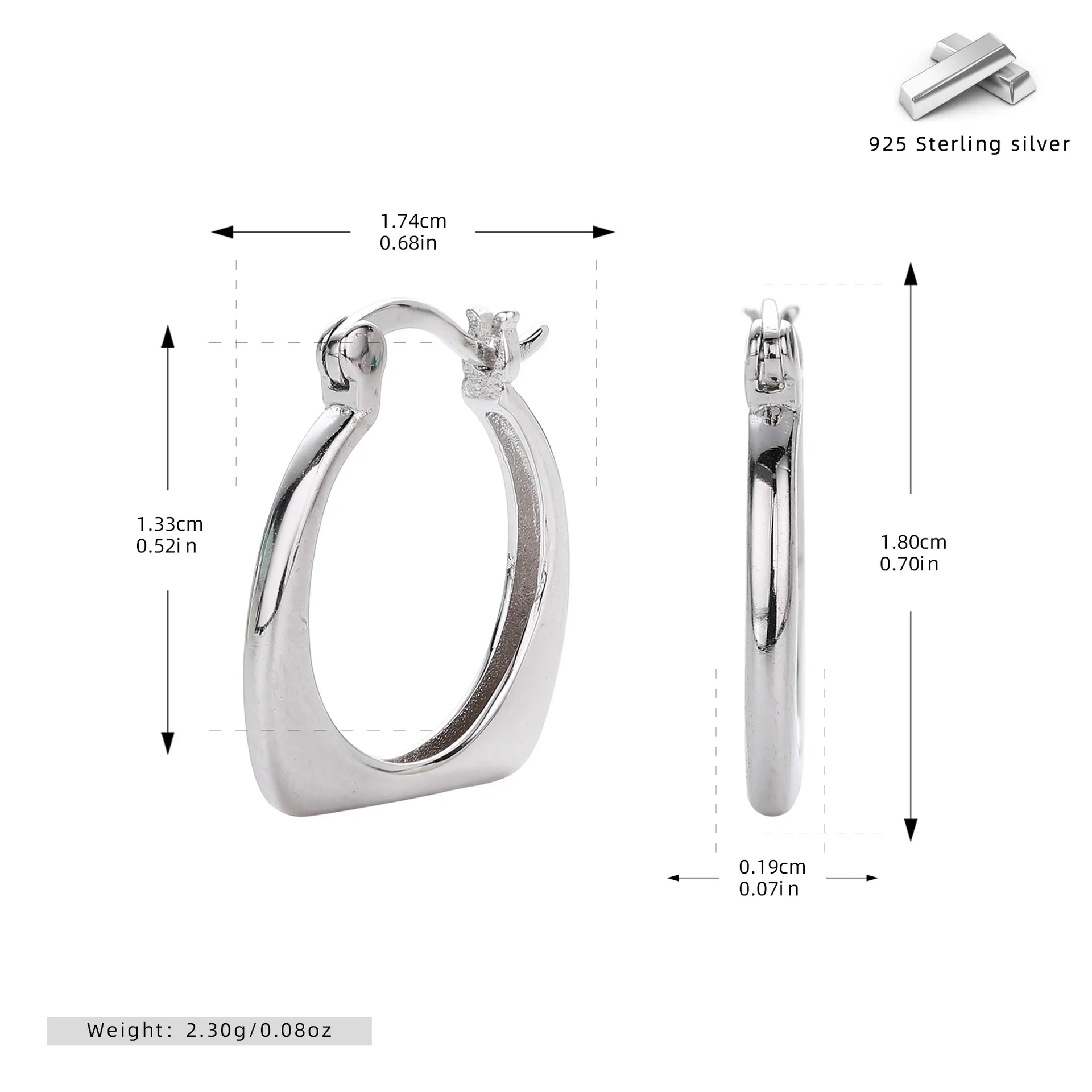 Wholesale 925 Sterling Silver - Geometric Shaped Hollow Hoop Earrings