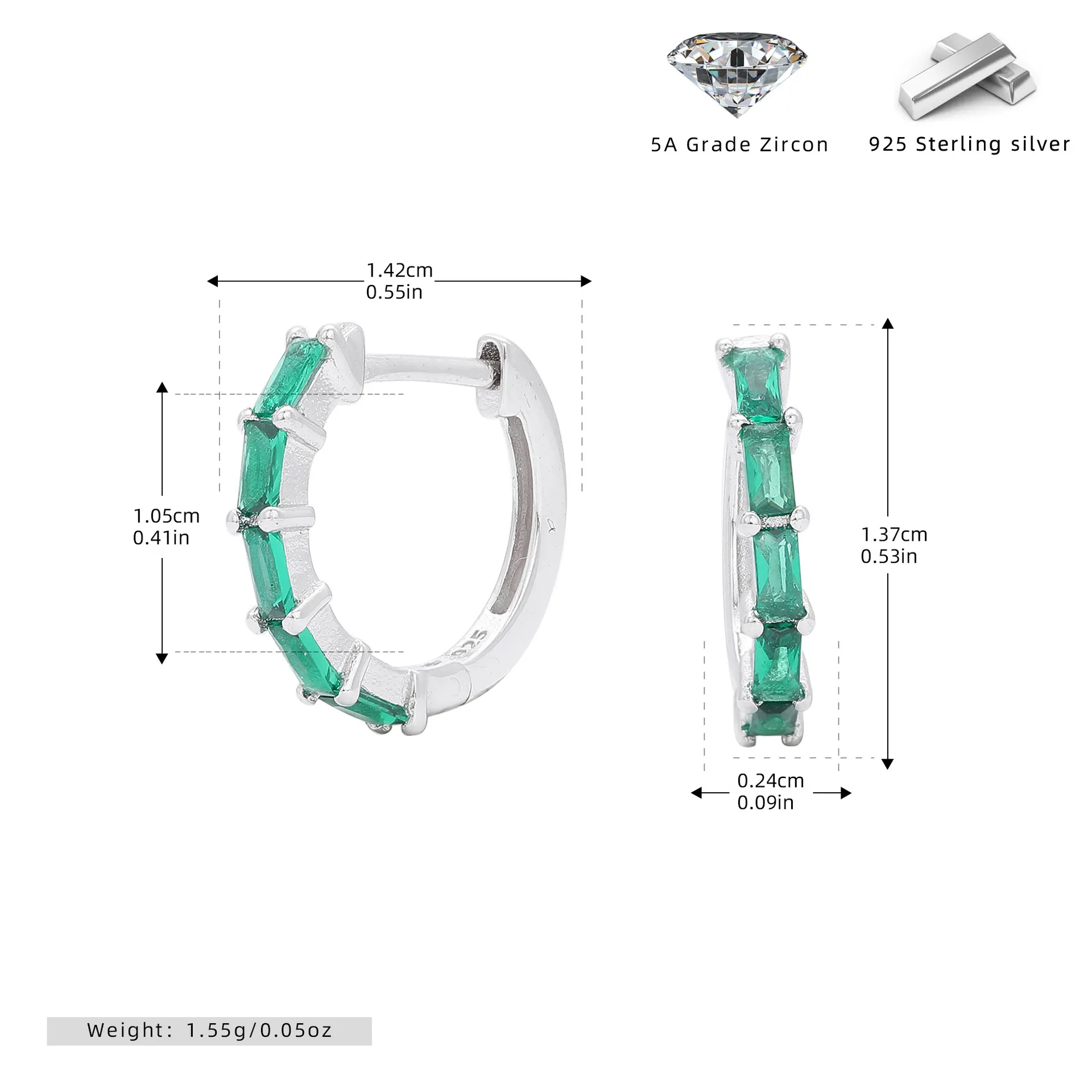 Baguette Gemstone Hoop Earrings Baguette Gemstone Hoop Earrings