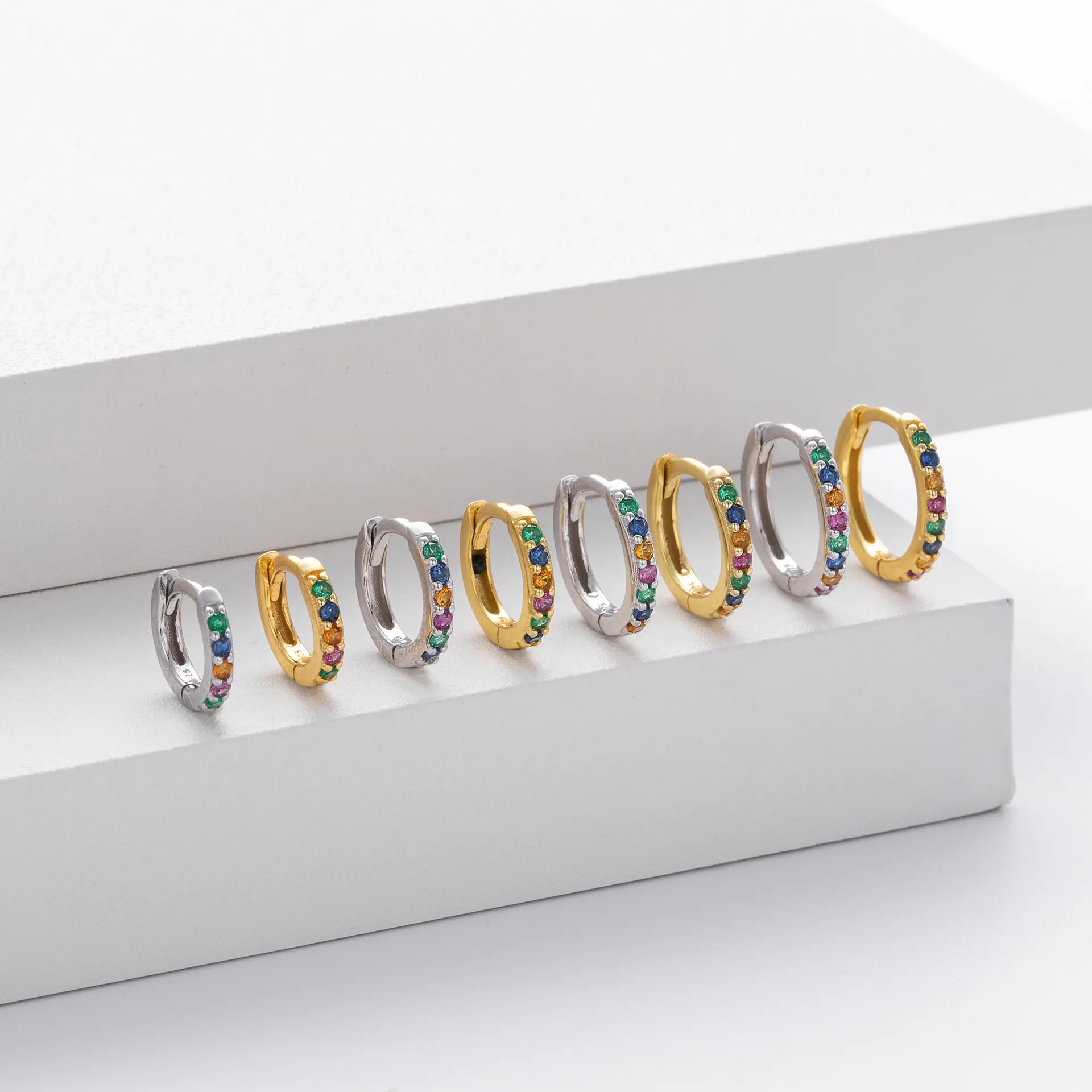 Wholesale 925 Sterling Silver - 6mm Coloured CZ Hoop Earrings