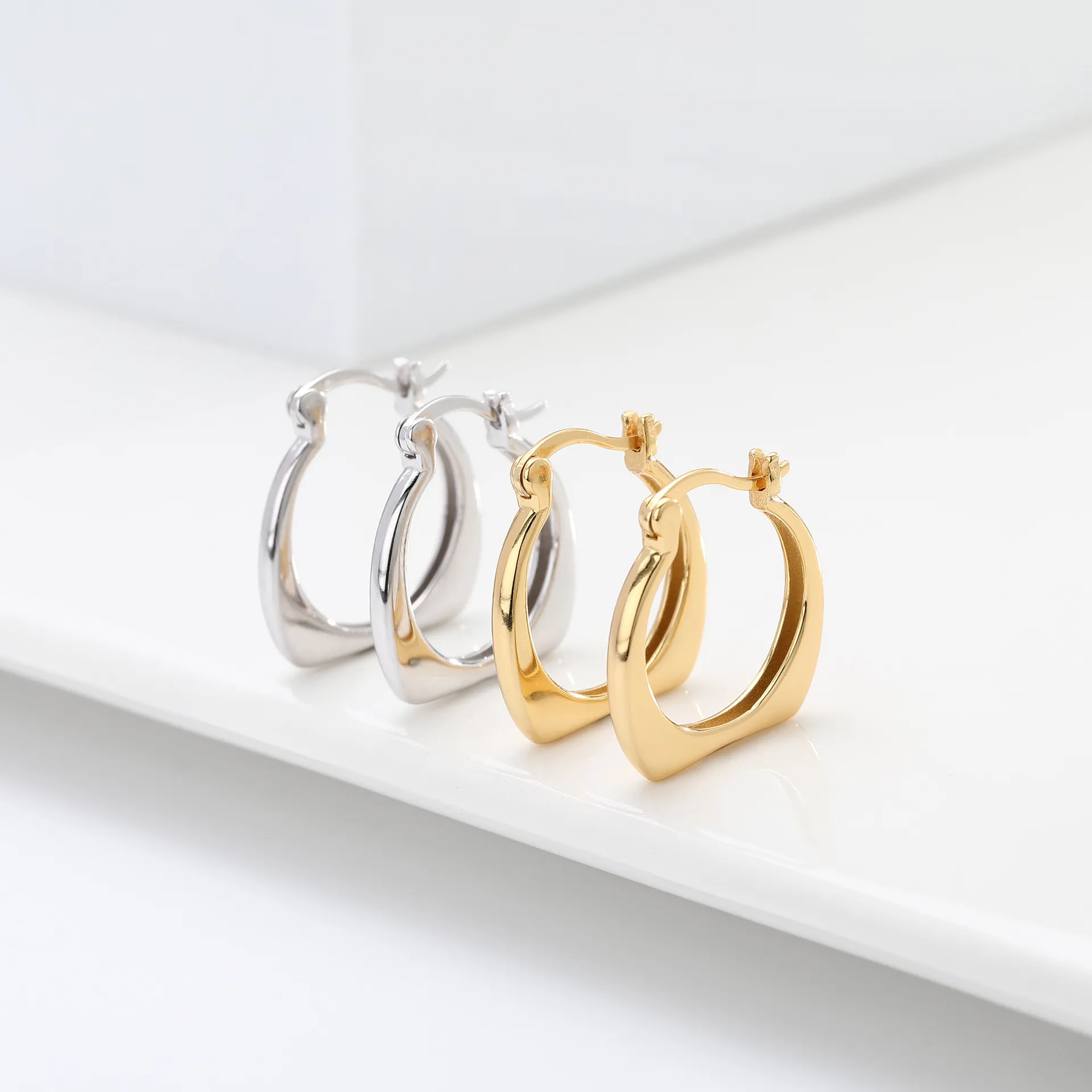 Wholesale 925 Sterling Silver - Geometric Shaped Hollow Hoop Earrings