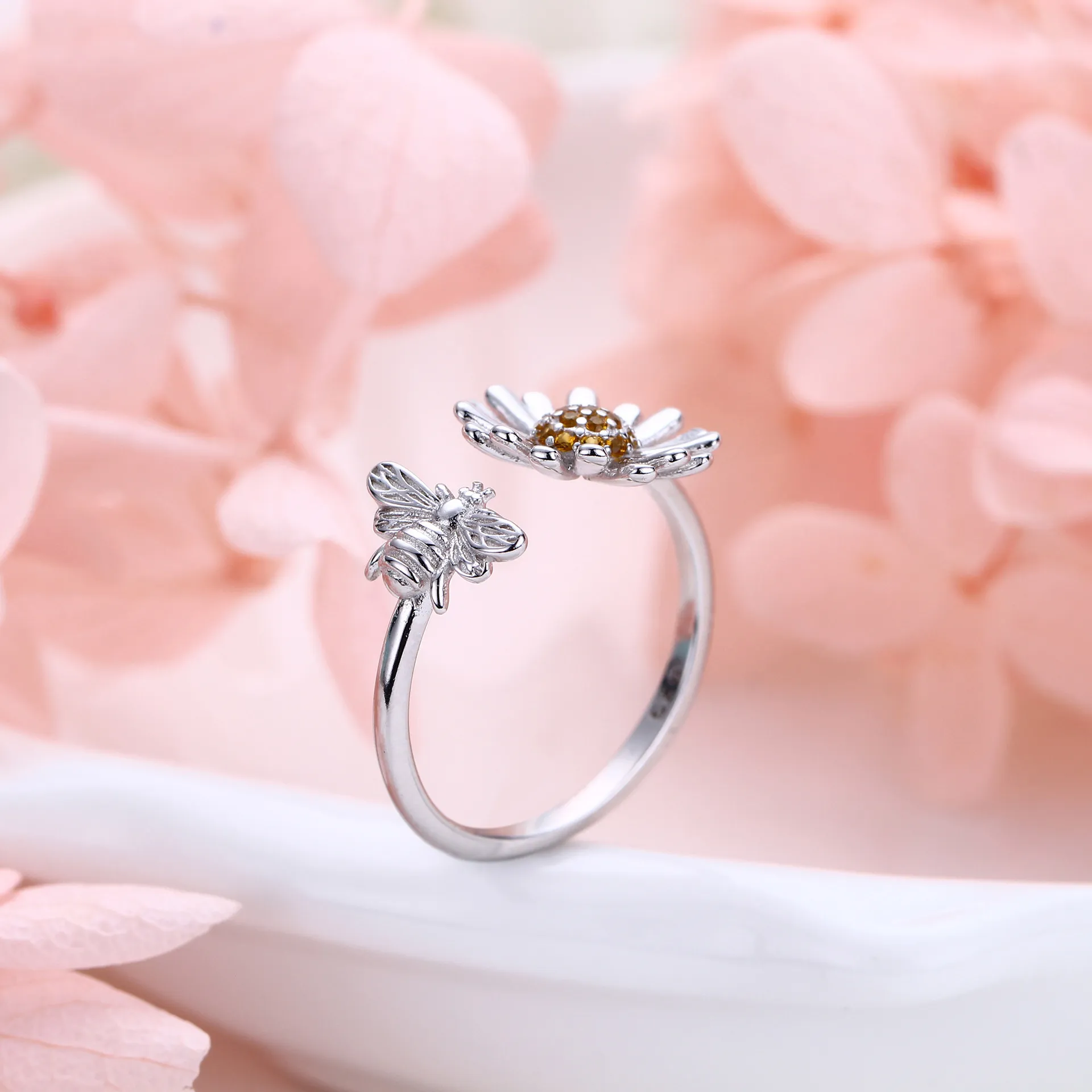 Honeyed Bloom Wholesale 925 Sterling Silver - sunflower bee zircon