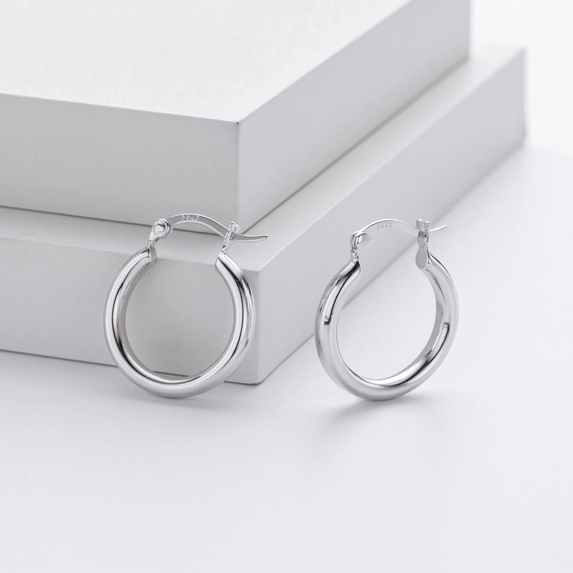 Wholesale 925 Sterling Silver 35mm Thick Hollow Hoop Earrings