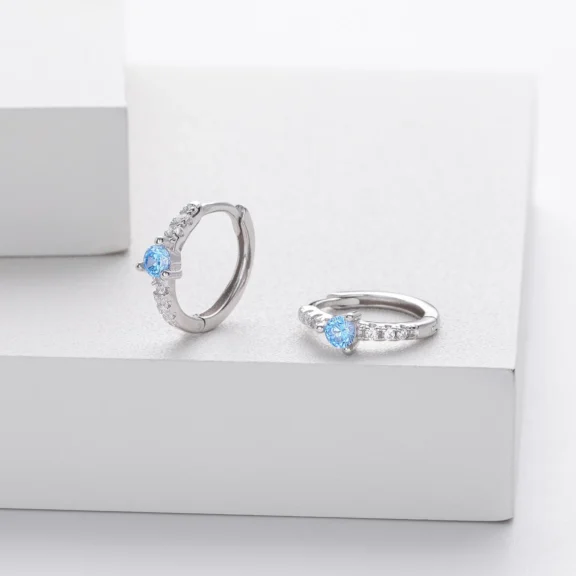 Wholesale 925 Sterling Silver - Aquamarine Hoop Earrings