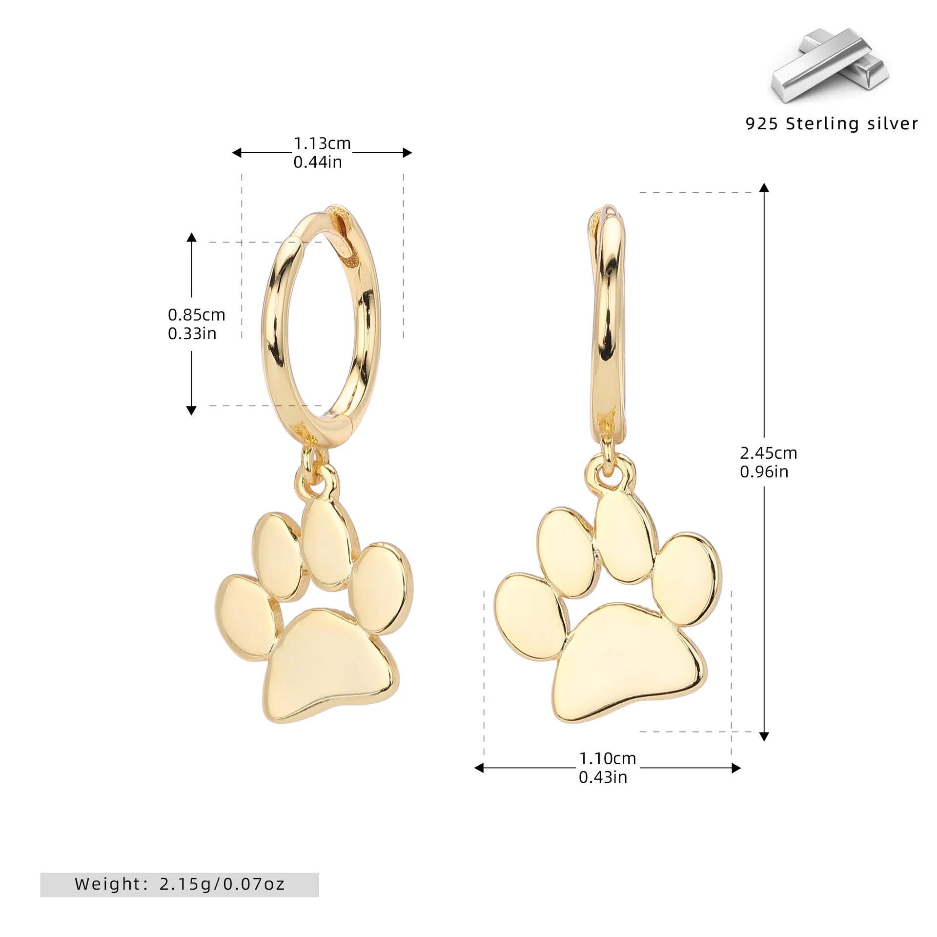 Golden Pet Paw Earrings